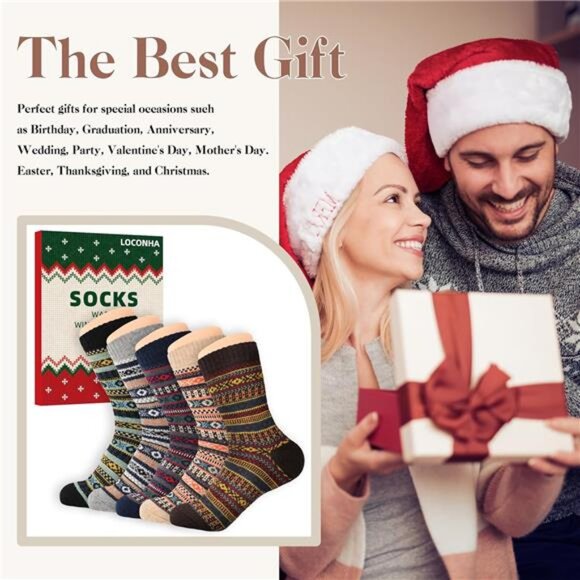 Womens Wool Socks 5 Pairs Winter Warm Sock Thick Knit Cabin Cozy Crew Soft - Picture 14 of 14